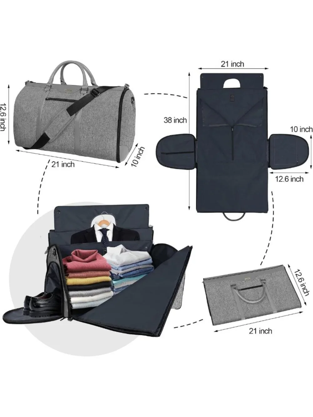 Travel Garment Bag & Duffel, Waterproof Suit Carrier with Shoe Compartment